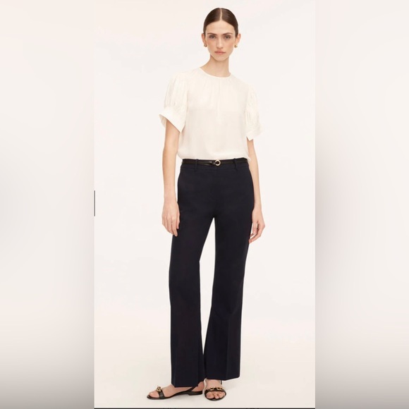 NWT! Rebecca Taylor Cotton Suiting Flared Trousers in Navy, Size 10 - Picture 1 of 7